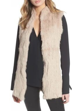 Love Token Rabbit Fur Knit Vest Cream Boho Luxe Open Front XS